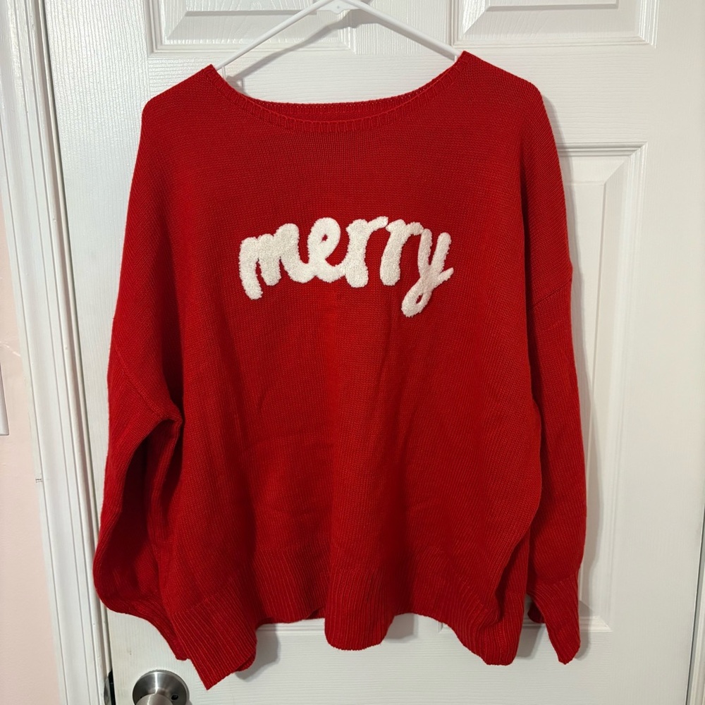 SHEIN Red 'Merry' Crew Neck Sweater